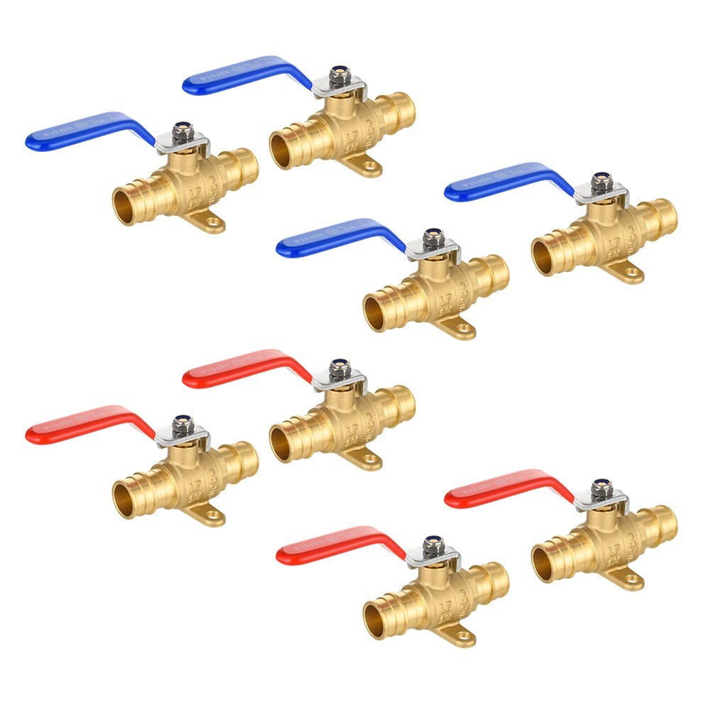EFIELD 8PC 3/4" PEX-A Expansion Shut-off Brass Ball Valve/Drop-ear, Red, Blue