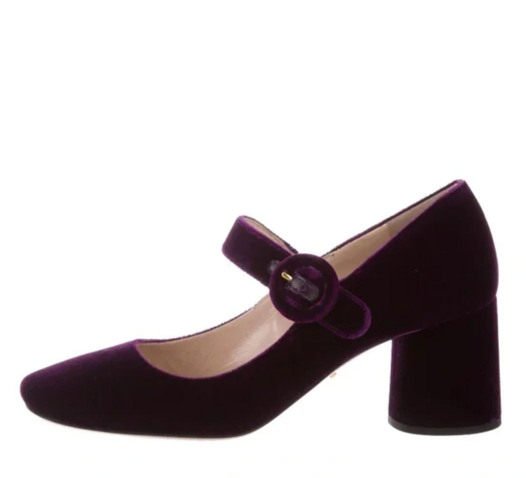 Prada Mary Jane Square Toe Velvet Block Heel Purple Size 9.5 NWT