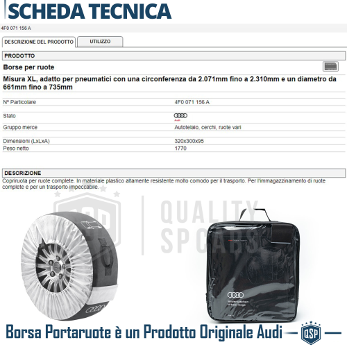 Borse Porta Pneumatici AUDI Q8 ORIGINALI con Logo Copri Ruote 14"-20" Stoccaggio - Foto 4 di 11