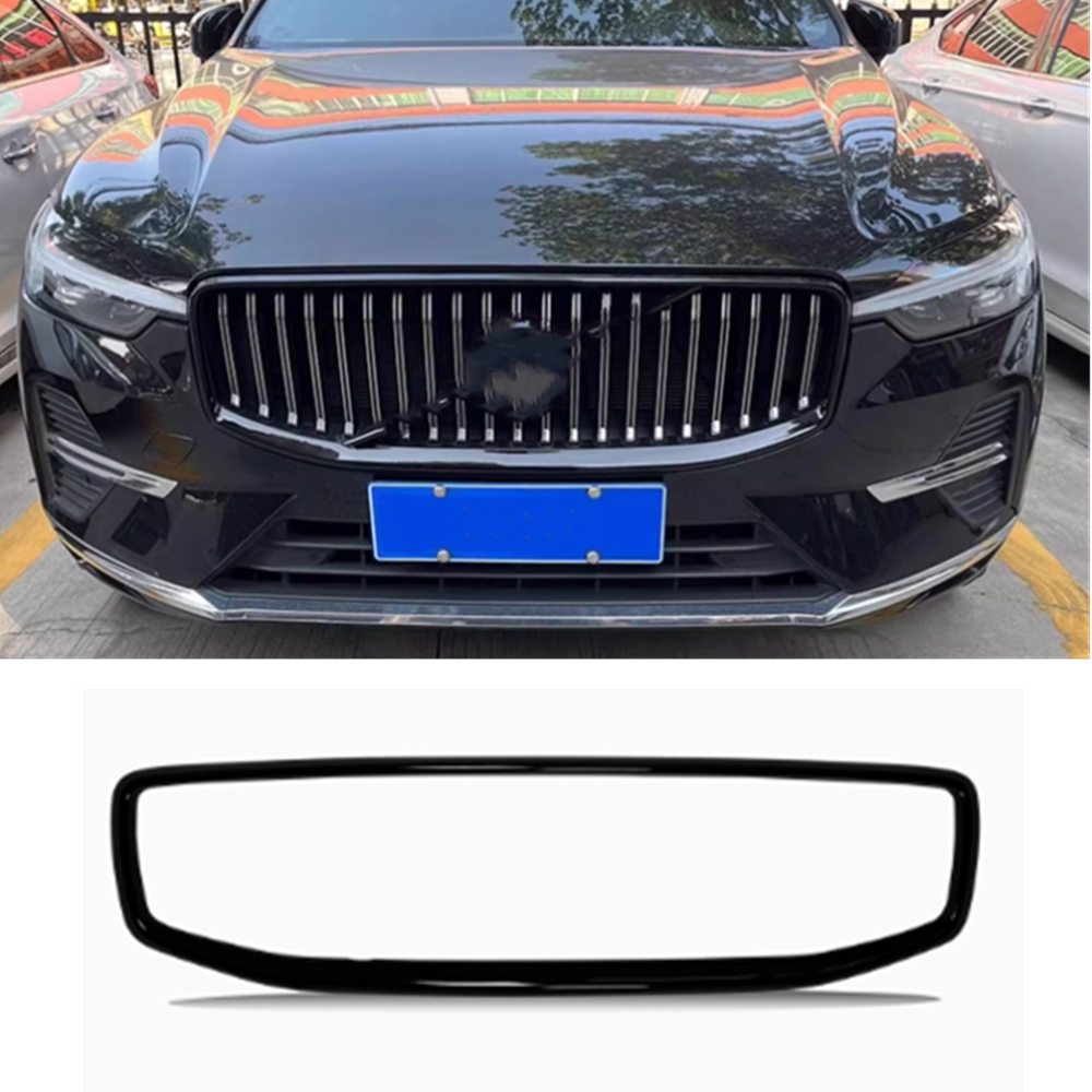 For Volvo XC60 2018-2021 Glossy Black Front Bumper Center Mesh Grille Frame 1PCS