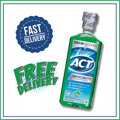 ACT Anticavity Fluoride Rinse, Alcohol-Free Mint - 18 Oz Bottle For Fresh Breath & Cavity Protection