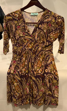 Tea Mints Women's V Neck Dress, Size Medium, Color Brown Multicolor