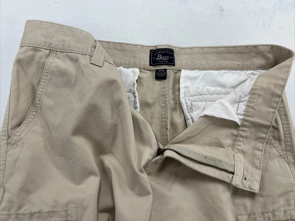 Bass Men's Beige Solid Cotton Cargo Khaki Pants 36X30 $98 - Image 3 of 4
