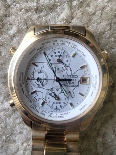 Seiko Men USA Time Zones 5T50-6A09 Gold Quartz 7.5" Watch $250 NOT RUNNING - Picture 6 of 6