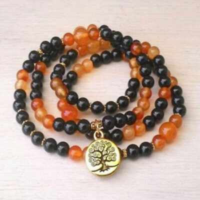 6mm Black Onyx Bracelet 108 Beads Tree Of Life Chakra Meditation Wrap Spiritual