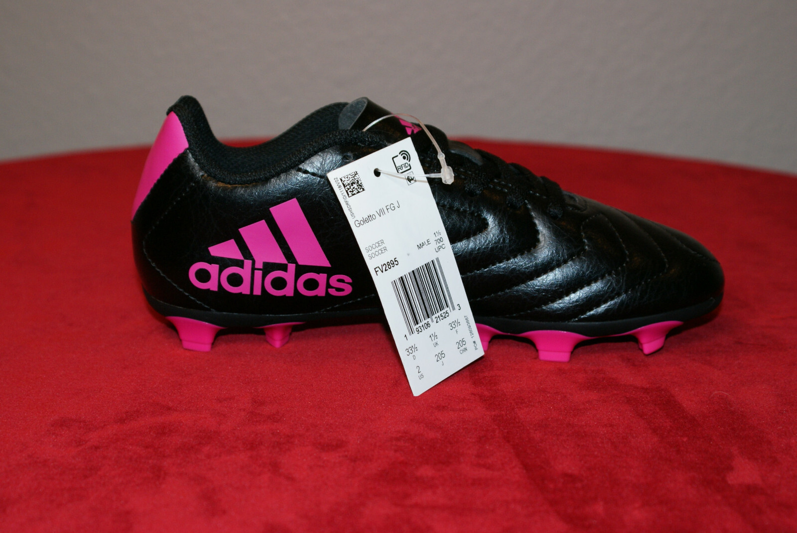 (NEW) Adidas : GOLETTO VII FG / Youth Soccer Shoes / Size 2 / Black, Pink (DEAL)