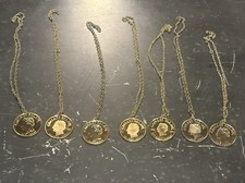 Lot Of 7 Vintage Caesars Palace Coin Las Vegas Gold Tone Medallion Necklaces