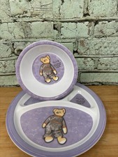 Vtg Y2K Ellis Island USA Teddy Bear Kids Melamine Divided Plate Bowl Souvenir