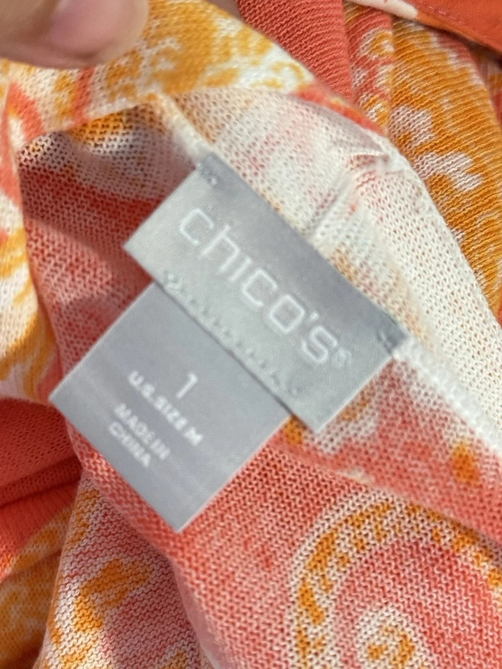 Cárdigan Plumero CHICOS 1 M Long Line Frente Abierto CORAL PAISLEY Costero Foto 2 de 4