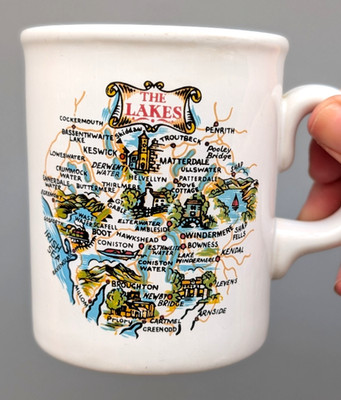 Vintage THE LAKES 1970er Tee Kaffeetasse Becher Karte Keswick Penrith Broughton Kendal