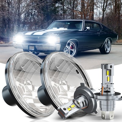 Pair 7'' INCH Round LED Headlights HI/LO Fit Chevy Chevelle 1971 1972 1973