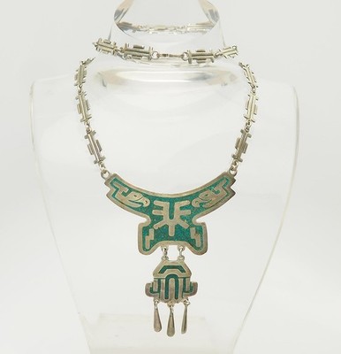 Fabulous vintage sterling silver turquoise Eagle birds tribal necklace Mexico
