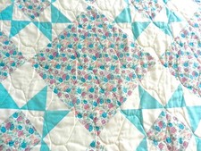Turquoise Full Quilt Look Bedspread, 2 Shams