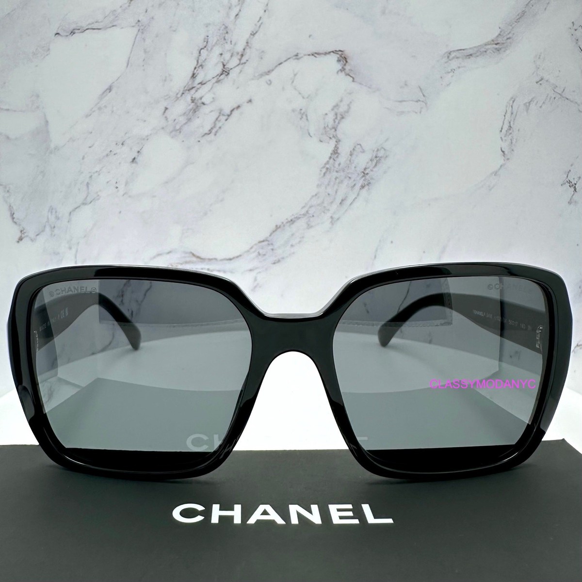 New CHANEL Sunglasses Black CH 5408 C1026/S4 Acetate Square White