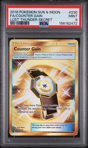 2018 POKEMON SUN & MOON LOST THUNDER SECRET #230 FULL ART/COUNTER GAIN PSA 9