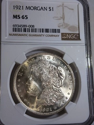 1921-P Morgan Dollar NGC MS65 Gem! White coin, Great Eye Appeal  ngc -008