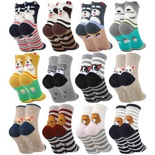 12 Pairs Cartoon Animal Crew Socks, Fun Cotton Mid Calf Socks Novelty Dog