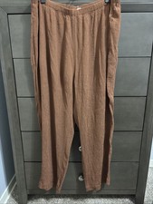 Everlane Crinkle Pants Women’s XL Brown Elastic Waist Pull On Tapered Leg