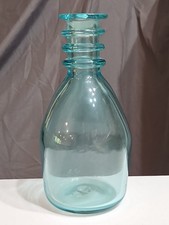Antique AMERICAN FREE-BLOWN GLASS RING-NECKED DECANTER BOTTLE Aquamarine RARE