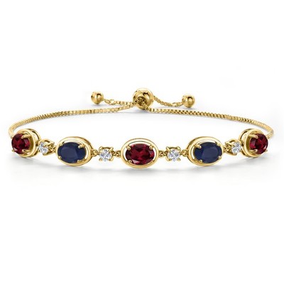 18K Yellow Gold Plated Silver Rhodolite Garnet and Sapphire and Lab Grown