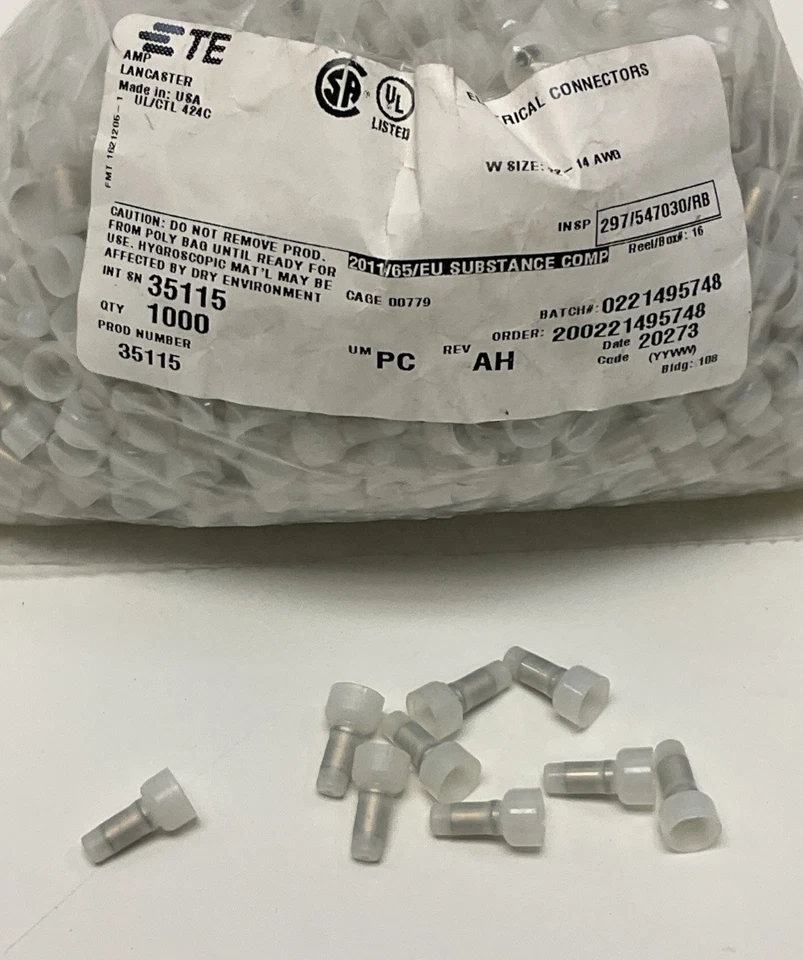TE Connectivity Amp 35115 Single End Crimp Connector 14-22 AWG (QTY 1000) - Image 2 of 4