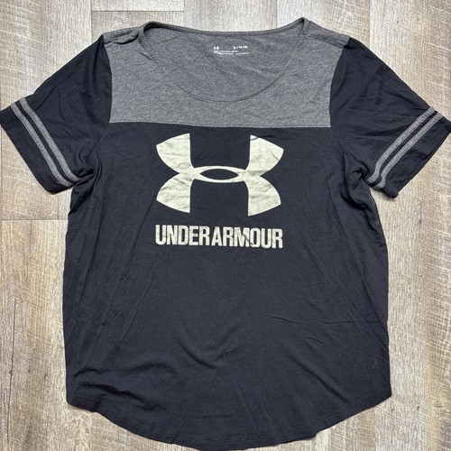 Under Armour Top Womens XL Loose Fit Black Gray Logo Cotton Blend Casual