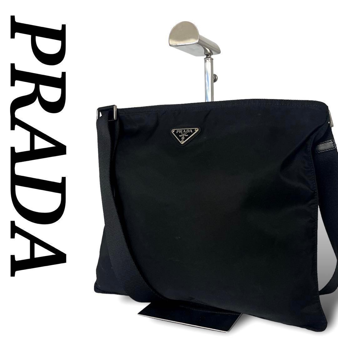 Prada Black Nylon Shoulder Bag with Triangle Logo Camera Style