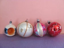 Vintage Glass Ball Christmas Ornaments----Various Sizes and Designs---(Lot of 4)