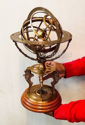 18'' Nautical Brass Sphere Engraved Armillary Antique Vintage Globe With Compass