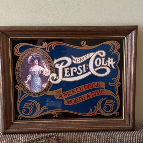VTG Pepsi Cola Frame Mirror Bar Advertisement Collector Sign Home Decor Man Cave