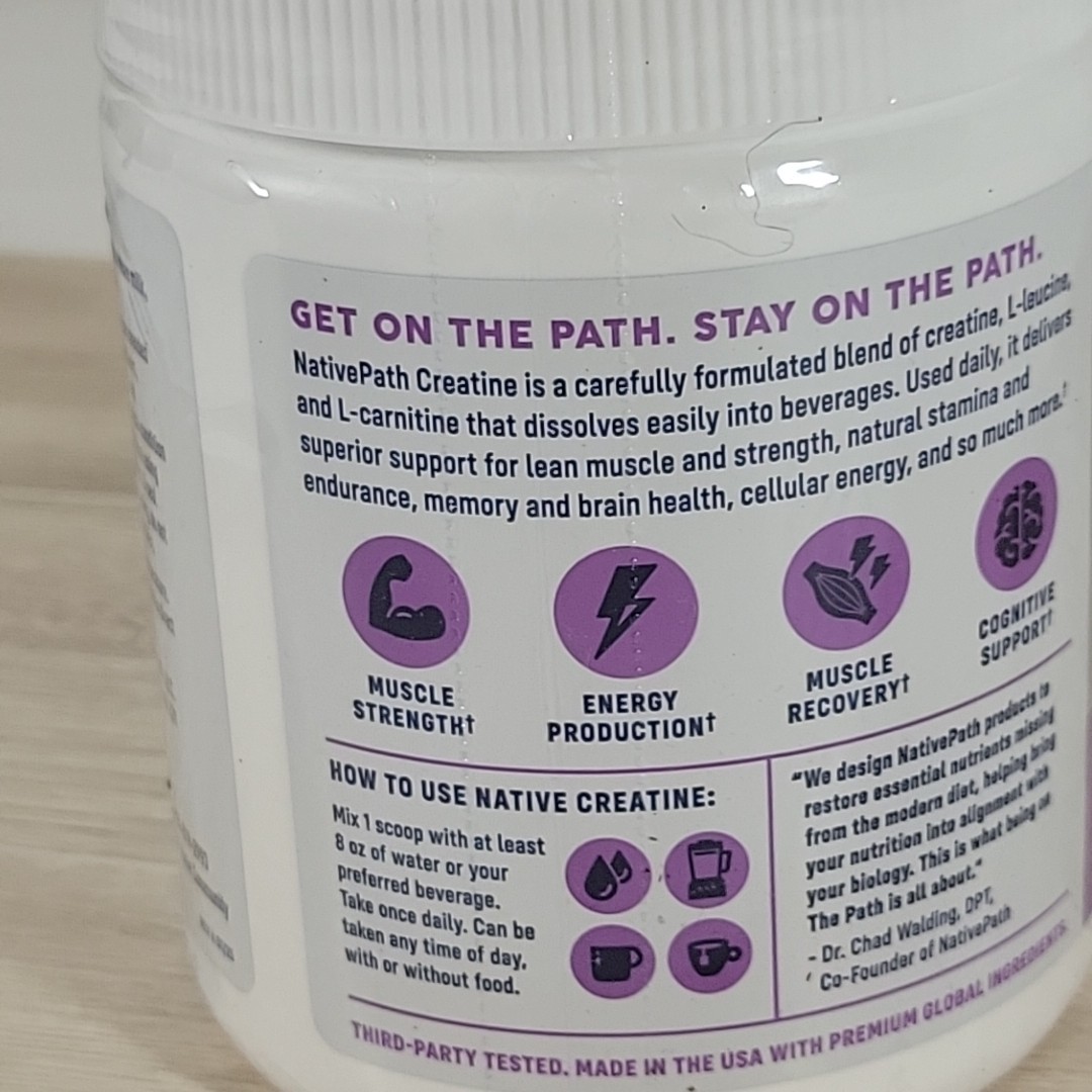 nativepath creatine monohydrate powder with l-leucine and l-carnitine reviews NativePath Creatine Powder, 5g with L-Carnitine & Leucine Formula,  Gluten-Free, 30 Servings