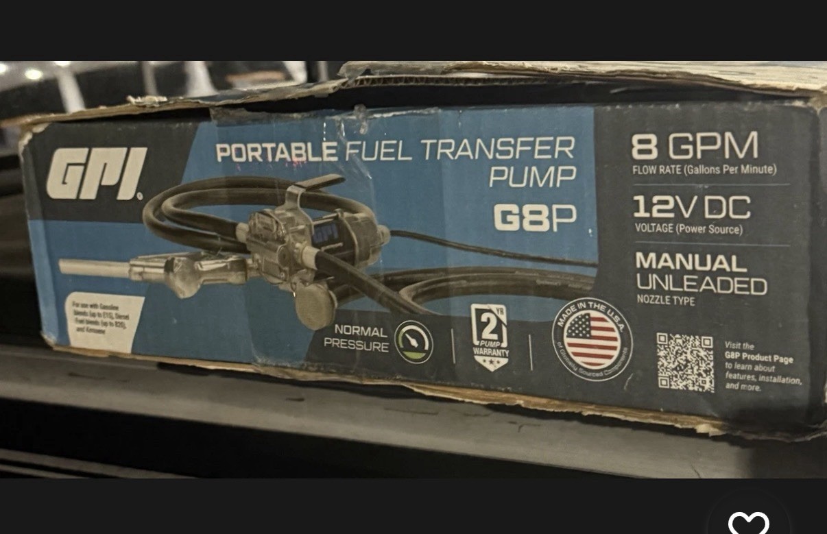 “GPI “ Portable Fuel Transfer Pump G8P, 12V, G8P , Unleaded Fuel NEW IN BOX