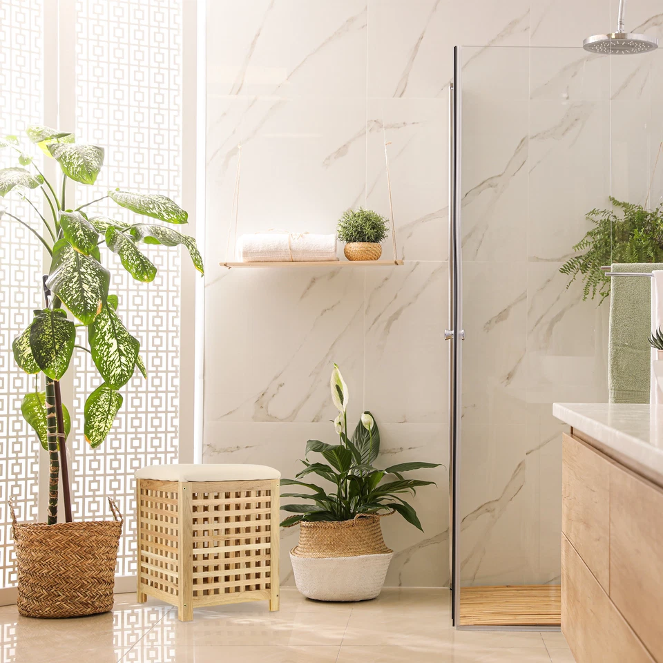 Wäschekorb Wäschetruhe Wäschebox Badezimmerhocker Wäschekiste cremefarben - Bild 2 von 4