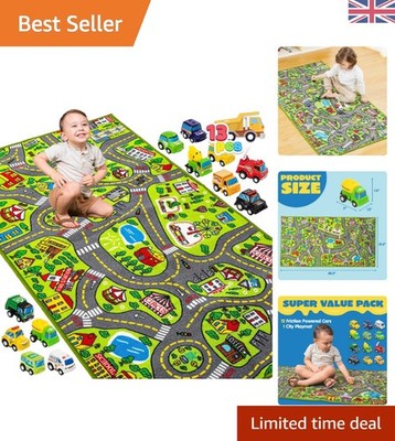 City-Thema Spielmatte & 12 Fahrzeuge Set - Lernspaß für Kinder im Alter von 3-7