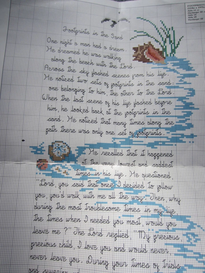 2 Shell/Footprints Cross Stitch Books~Aida Cloth~2 Hoops~30 DMC Floss LOT - Image 4 of 4