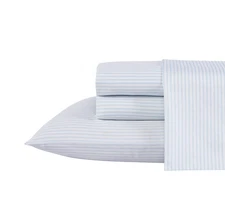 Laura Ashley Ramona Blue White King Cotton Sateen Sheet Set 300 Thread Count