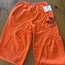 Vintage 80s Adidas Sweatpants Silver Tag Big Trefoil Embroidery Orange NOS