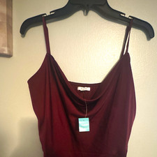 Maurices Women's Burgundy Solid Cowl Neck Slip Midi Dress L, Spaghetti Strap
