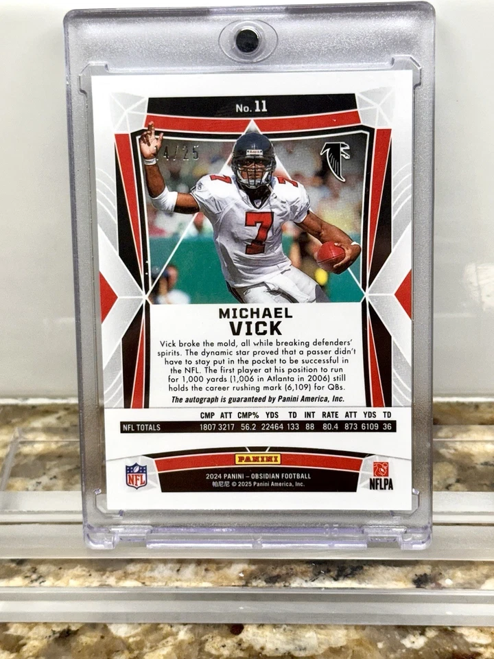 2024 Panini Obsidian Michael Vick Auto /25 Blue Refractor Atlanta Falcons - Image 2 of 3