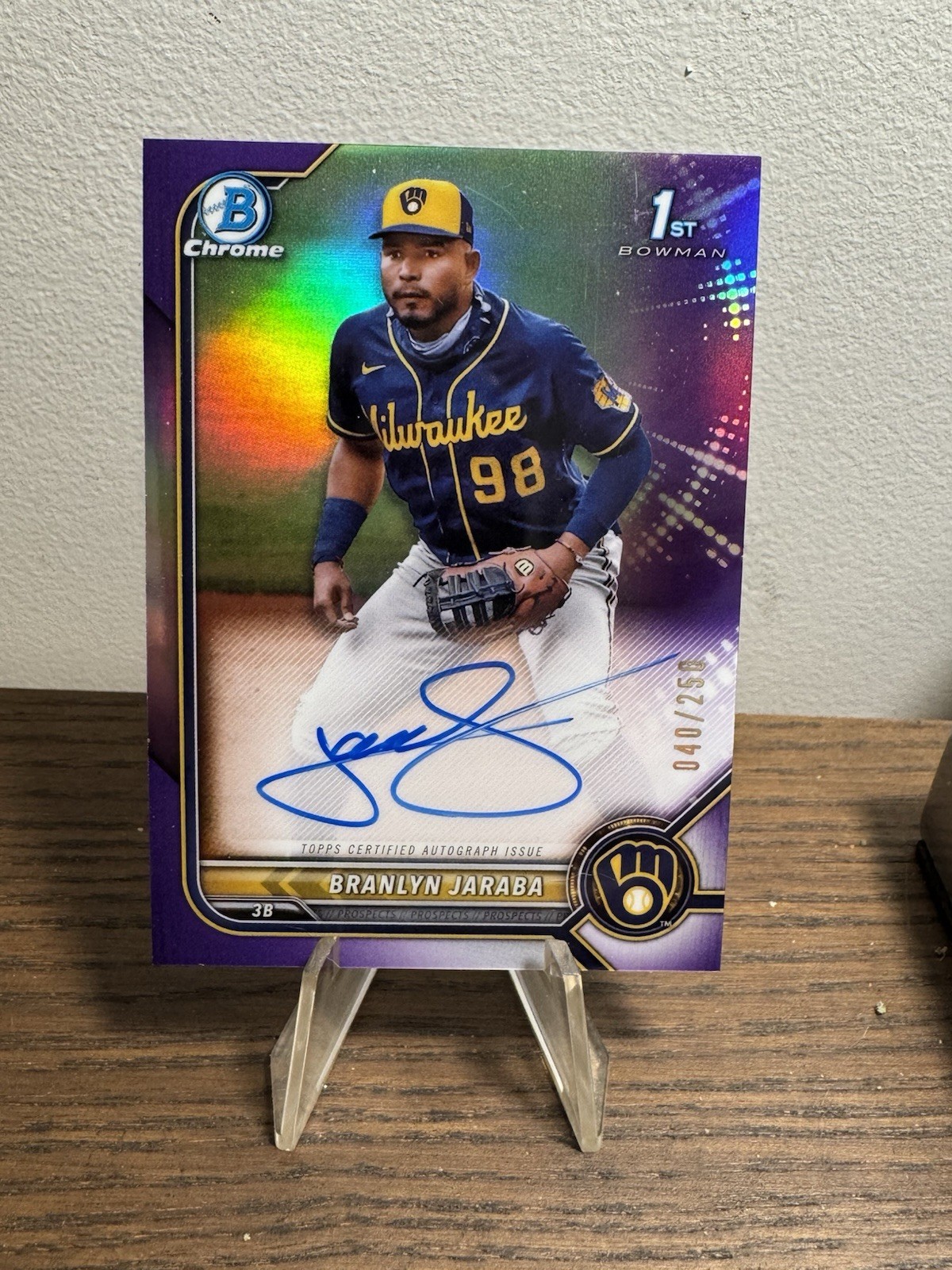 2022 Bowman Branlyn Jaraba Chrome Prospects Auto #CPA-BJ Purple Refractor /250