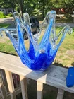 Large Vintage Art Murano Glass Handblown Design Blue Coffeetable Bowl 12 X 12"