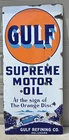 LARGE ORIGINAL VTG ANTIQUE GULF OIL SUPREME MOTOR OIL AUTO PORCELAEN SIGN