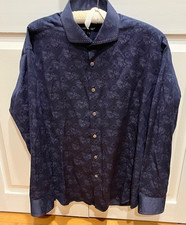 Bogosse Men  s Dress Shirt Navy Jacquard Floral Pattern Contrast Stitch Sz 5 XL 