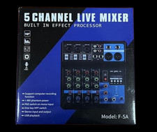 5-Channel Mixer with Bluetooth, USB, and Reverb for Live Audio Mixing