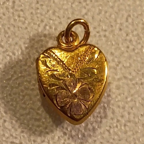 Vintage HFB 12K Gold Filled Heart Locket Engraved Flower Butterfly Pendant 1/20