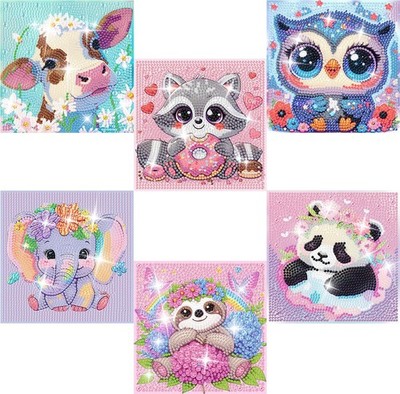 LKHMVCA 6 Pack Cartoon Diamond Painting Kits for 6X6 Inches, Cow Owl Panda