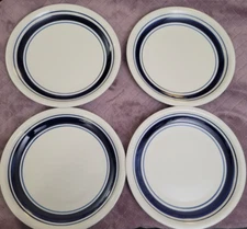 Lot Of 4 Tienshan Country Crock Stoneware Blue Stripe Band Plates 10 3/4” Oven T