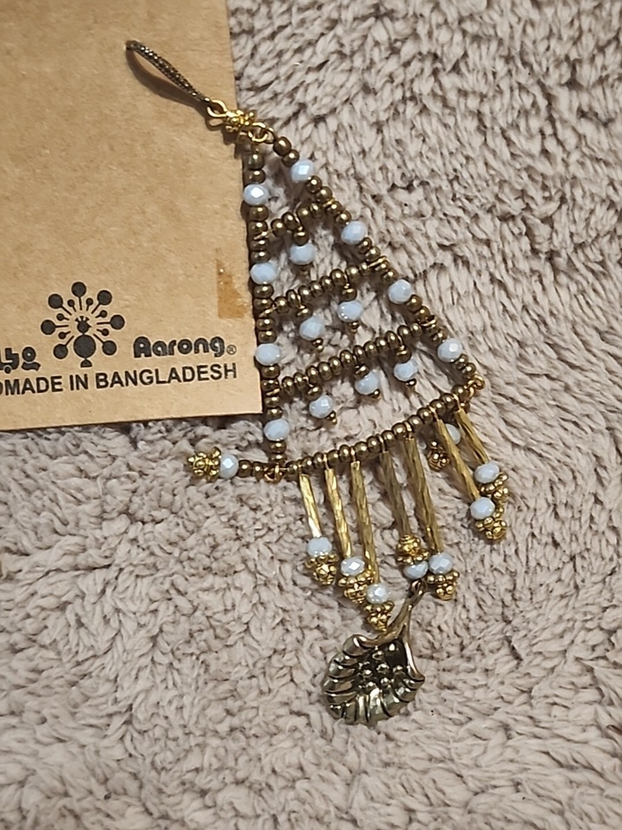 Aarong Bangladesh Handmade Earrings Gold-tone Maroon In Long - Main Image