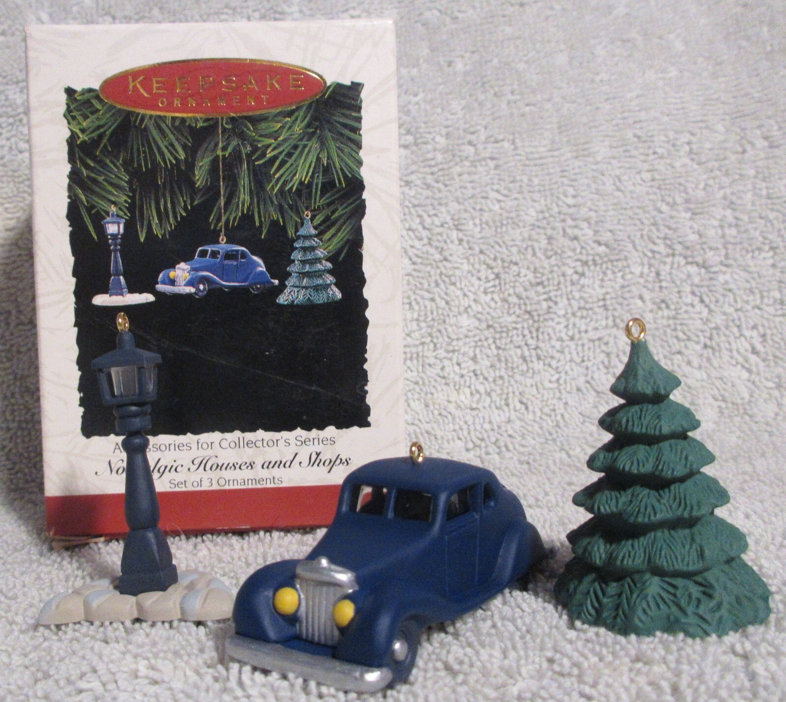 1995 Hallmark Nostalgic Houses and Shops Accessories 3 Ornaments NIB Free Ship
