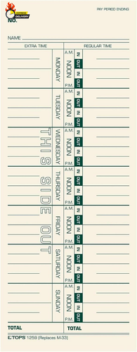 Time Cards, Weekly, 1-Sided, 3-1/2" X 9", Manila, Green Print, 5-Count (1259) - Picture 6 of 12